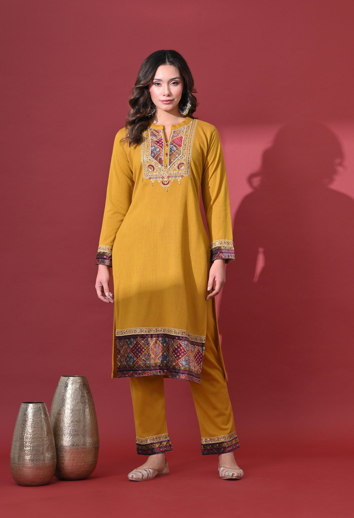 Mustard Elegance Woolen Kurta Set