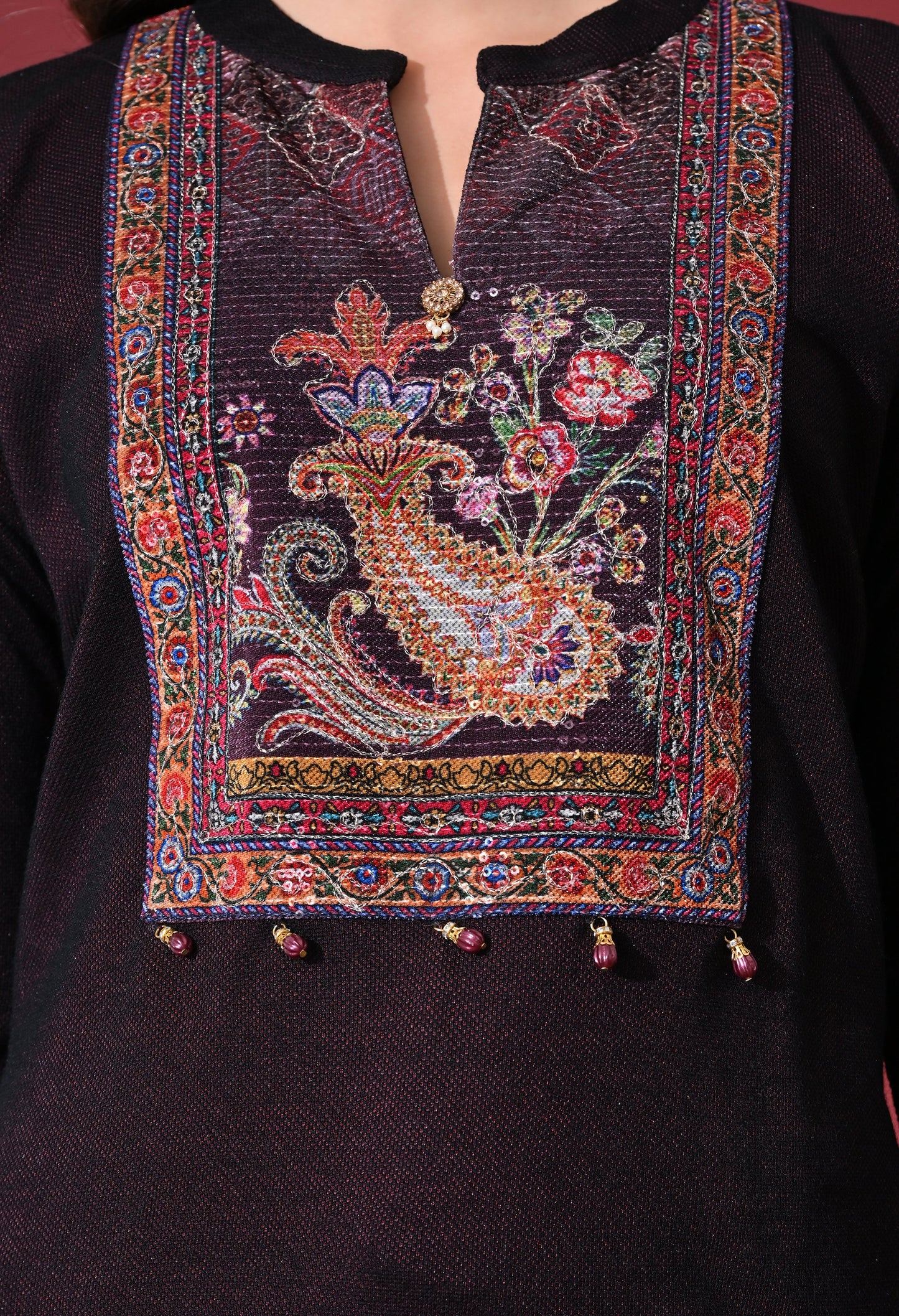 Wine Grace Woolen Kurta Set
