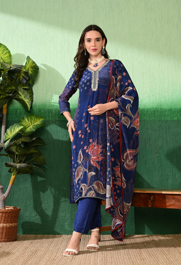 Floral Crepe Kurta Suit Set For Woman
