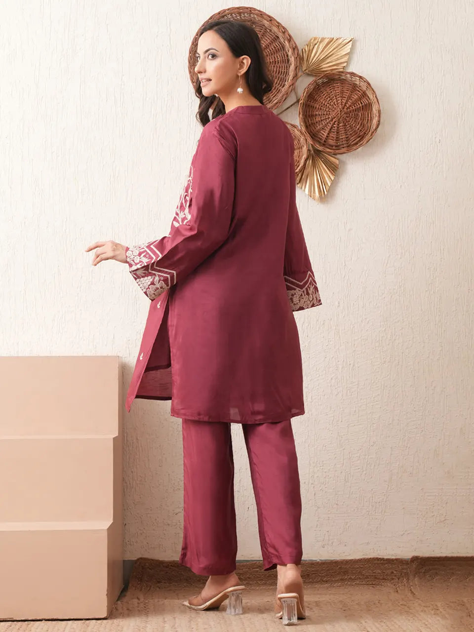 Wine Zari Charm Silk Coord Set
