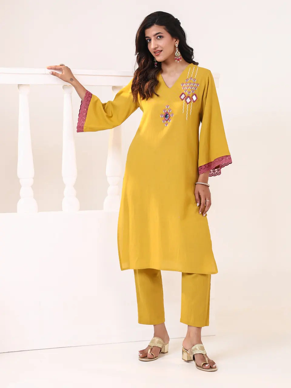 Golden Bloom Embroidered Kurta Set