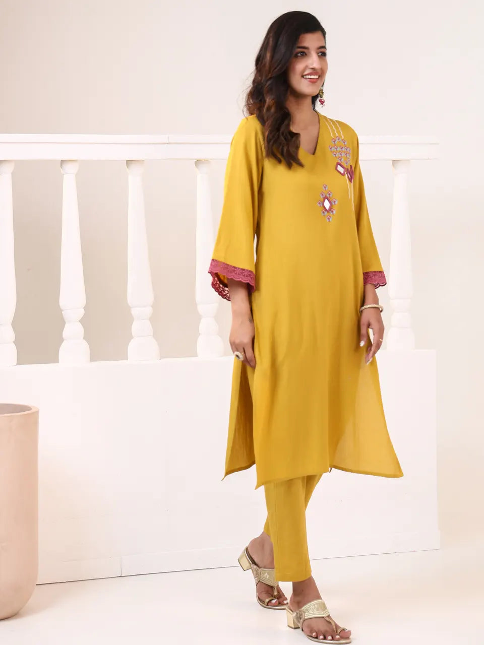 Golden Bloom Embroidered Kurta Set