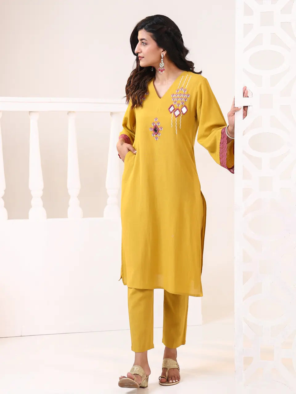 Golden Bloom Embroidered Kurta Set