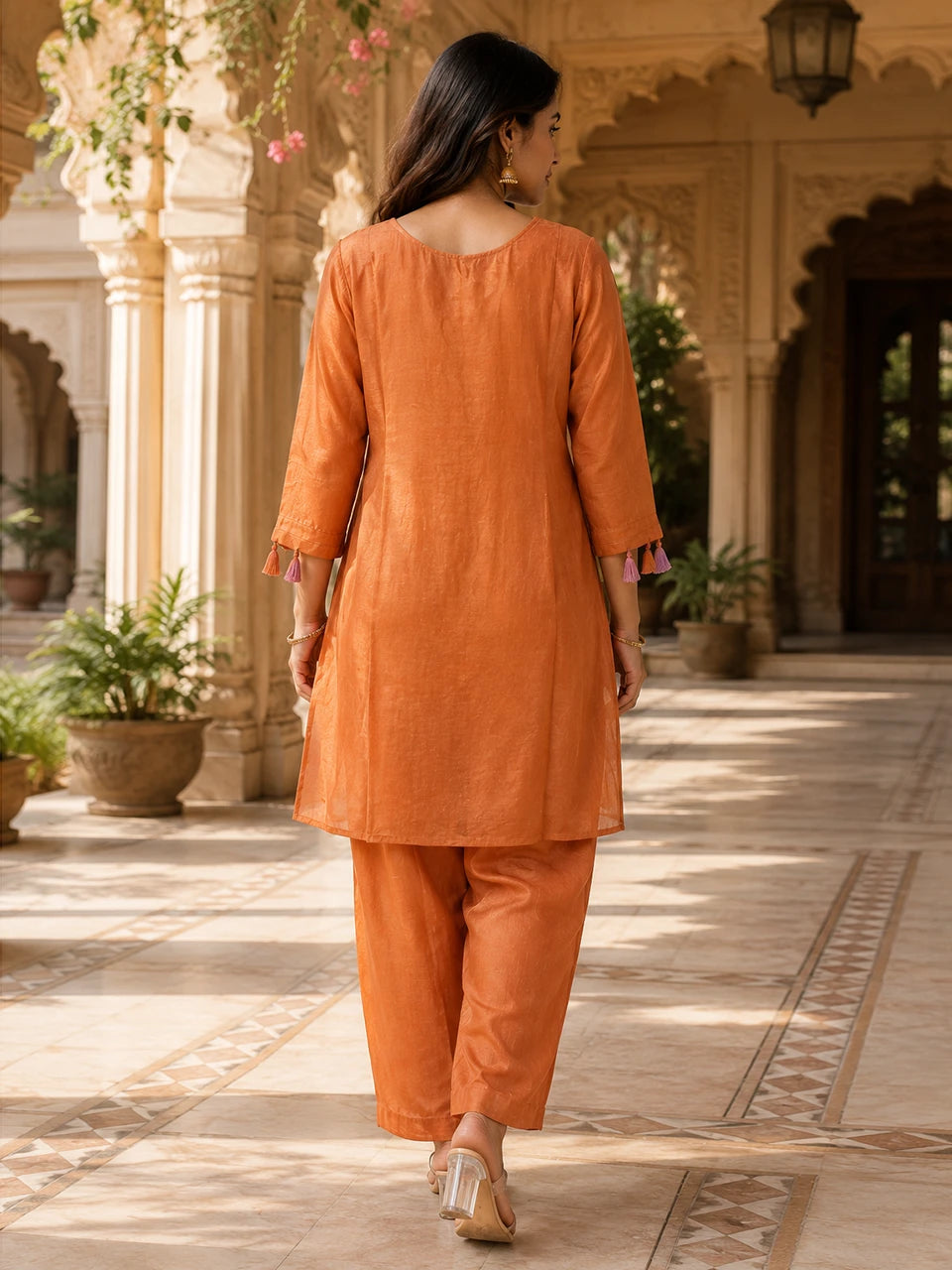 Rust Bloom Embroidered Kurta Pant Set