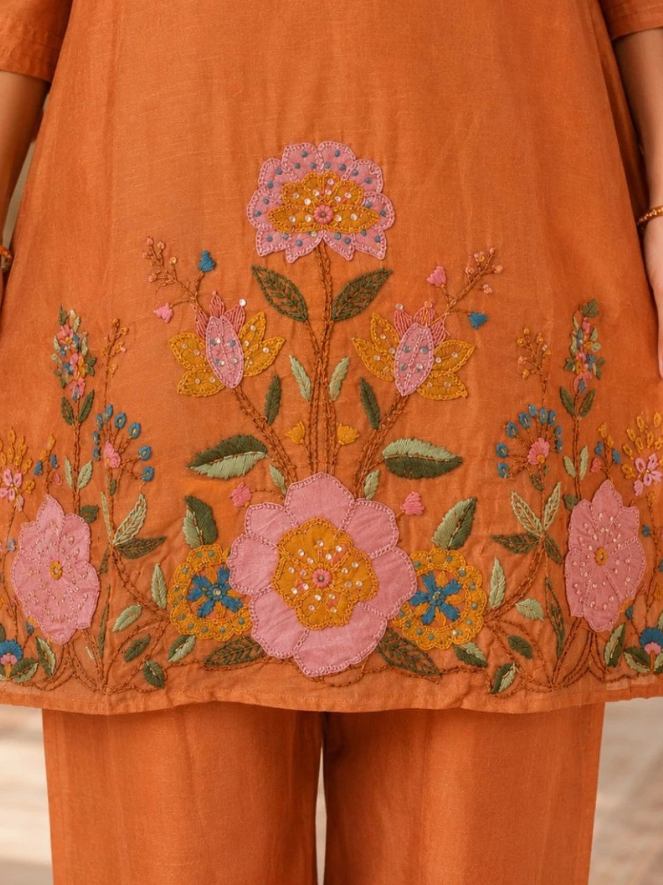 Rust Bloom Embroidered Kurta Pant Set