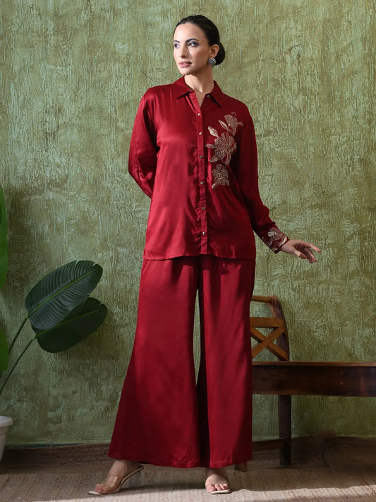 Sparkling Maroon Zari Co-ord Set