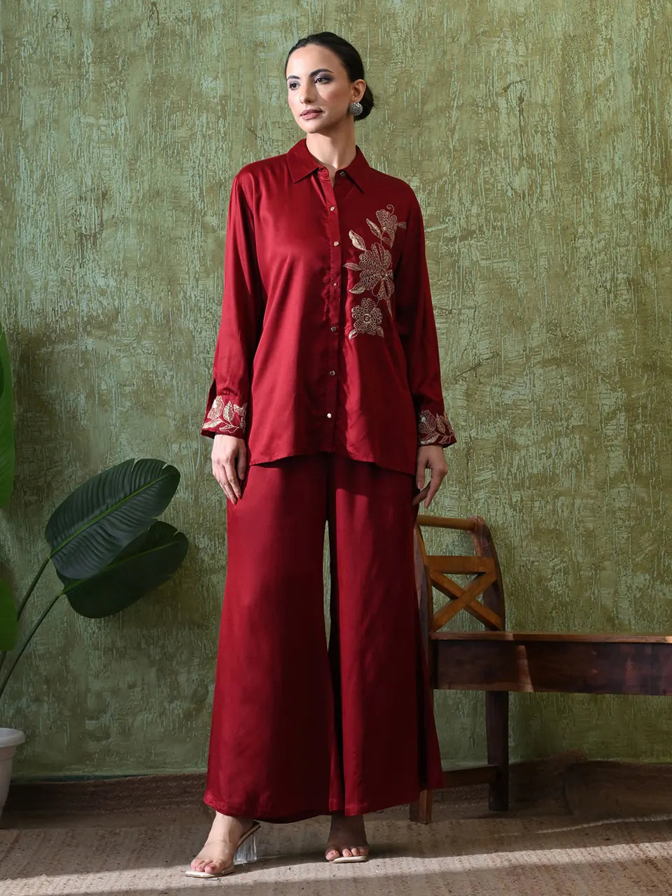 Sparkling Maroon Zari Co-ord Set