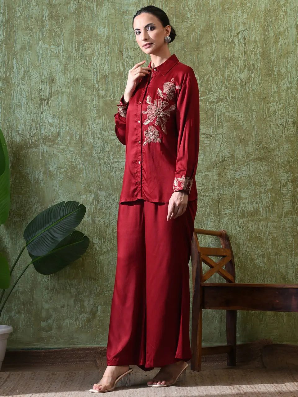 Sparkling Maroon Zari Co-ord Set