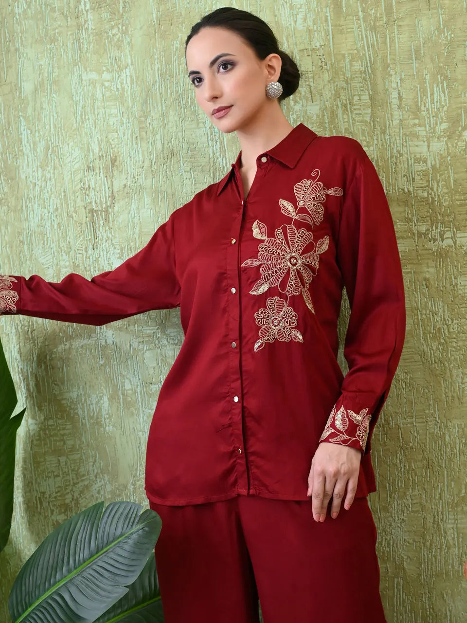 Sparkling Maroon Zari Co-ord Set
