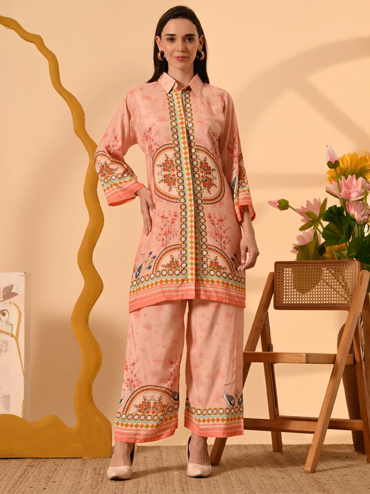 Peach Printed Co-Ord Set