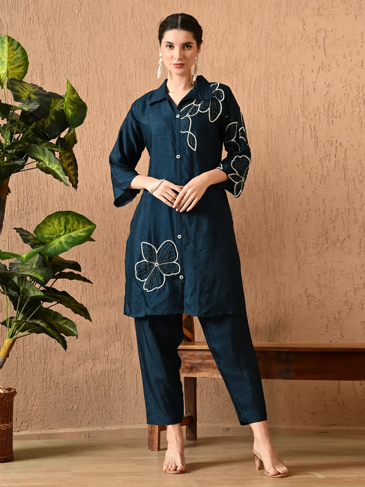 Teal Blue Silk Co-Ord Set