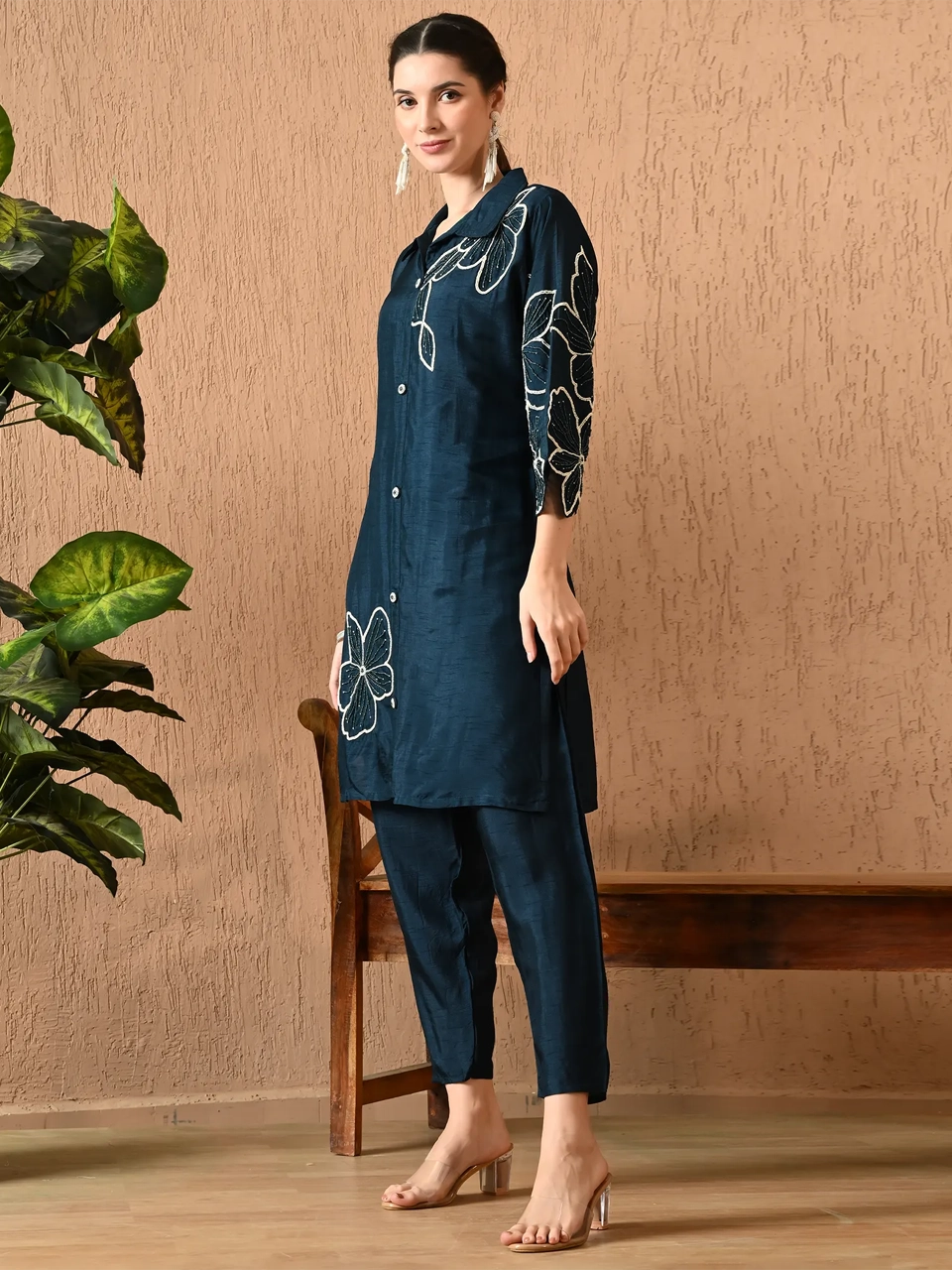 Teal Blue Silk Co-Ord Set