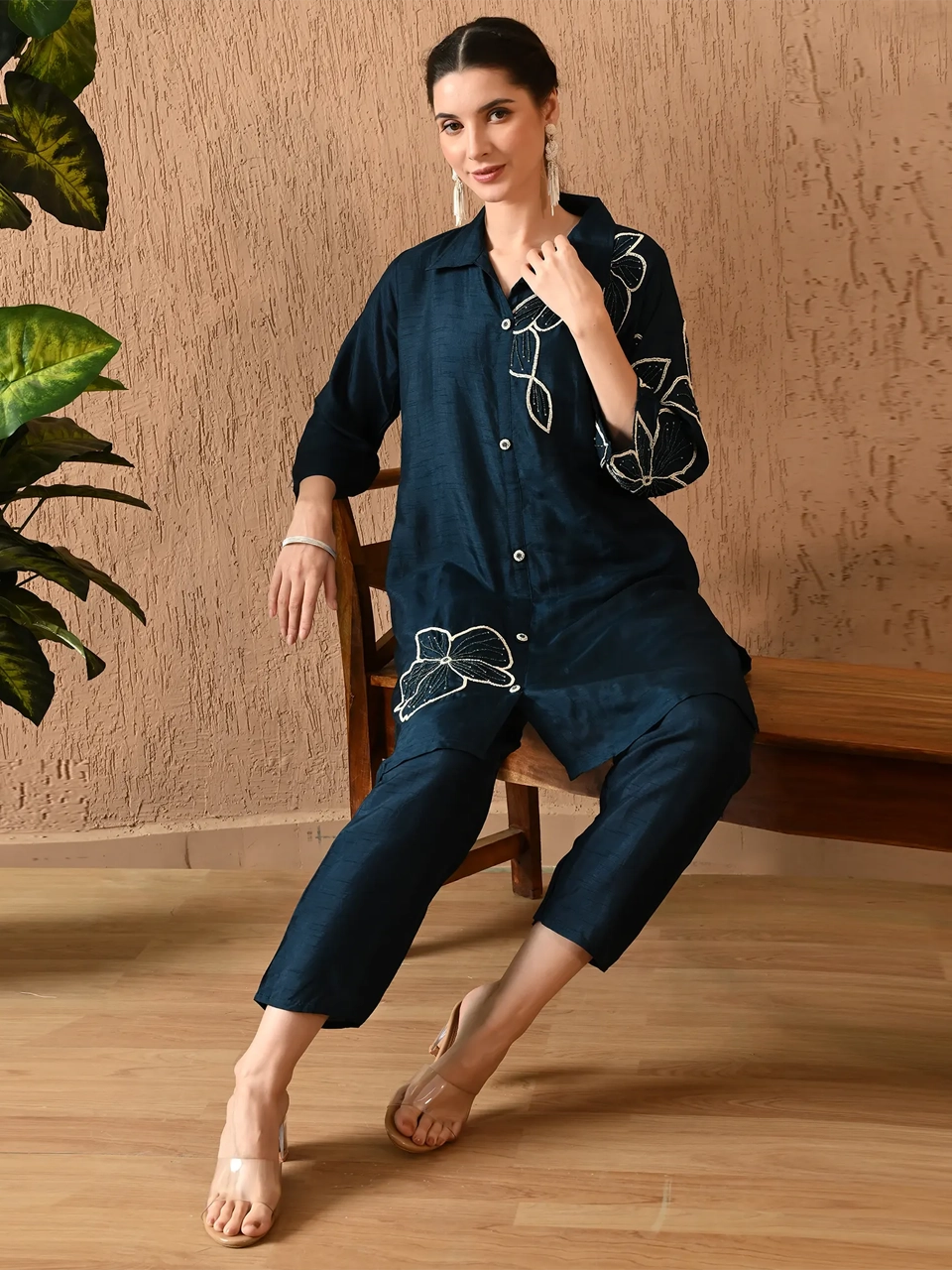 Teal Blue Silk Co-Ord Set