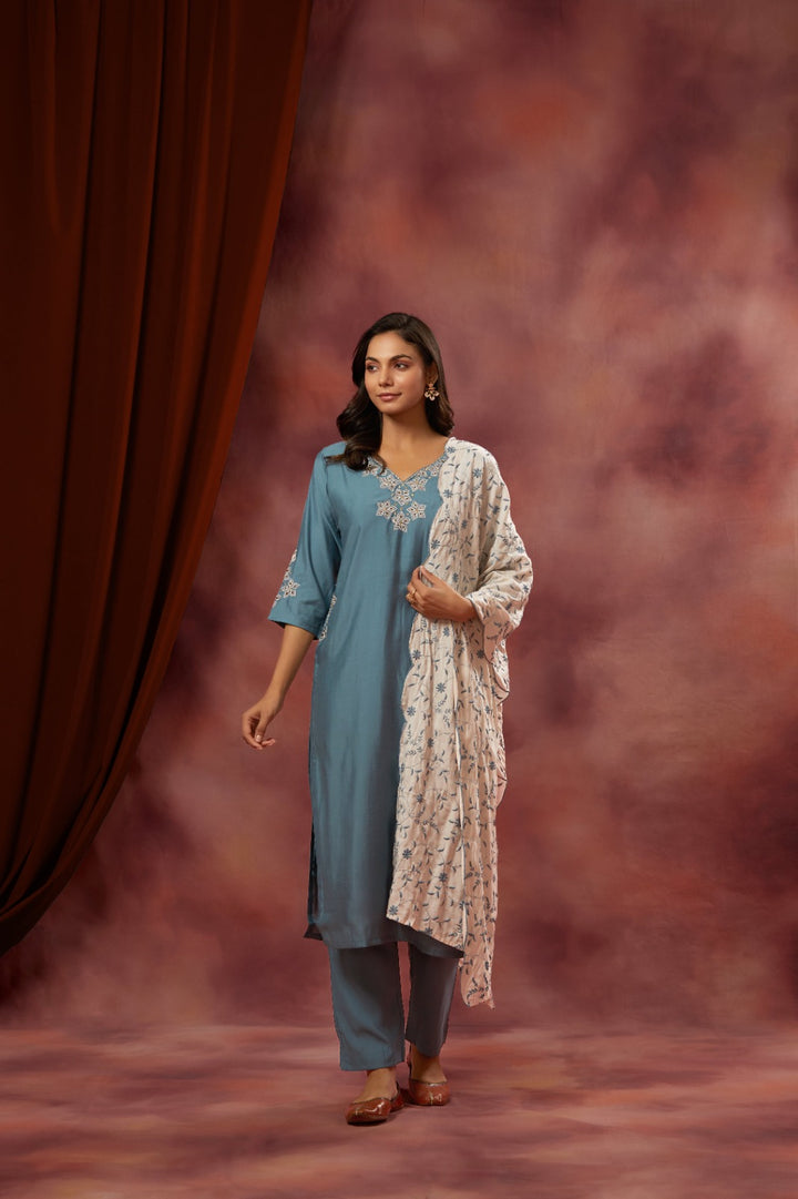 Blue Chikankari set for women