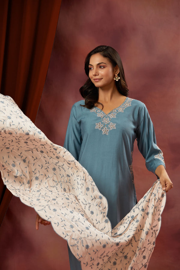 Blue Chikankari suit set