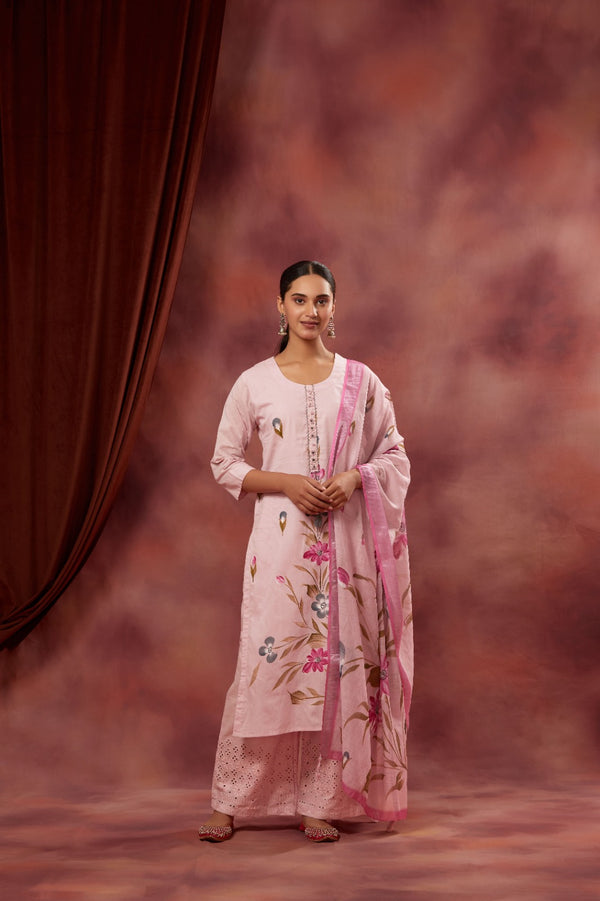 Pink Palazzo Cotton Suit Set