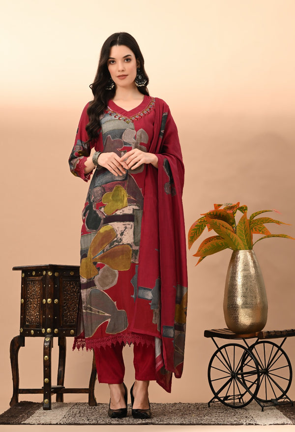 Vibrant Red Pakistani Embroidered Suit