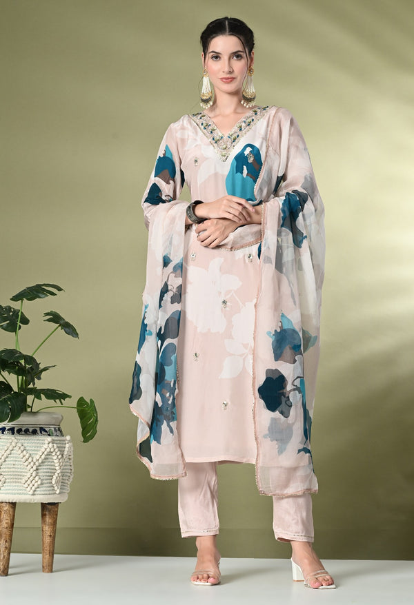 Floral Crepe Suit with Zari