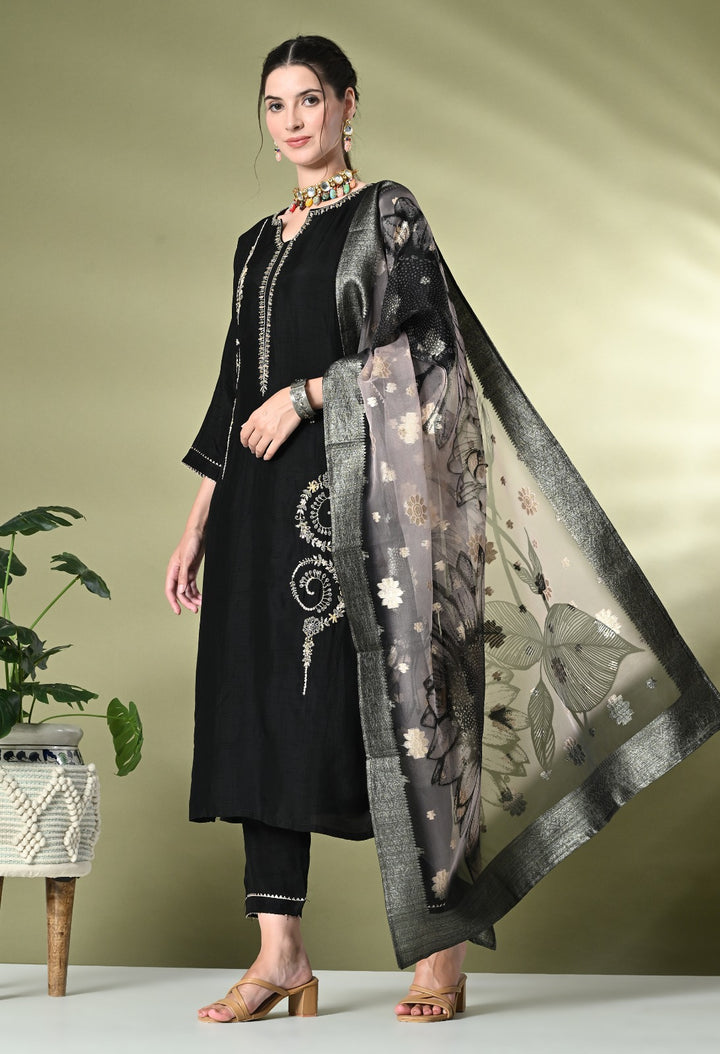 Black Chanderi Silk Elegant Suit