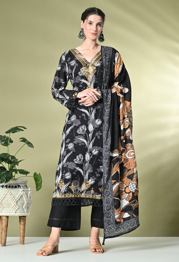 Black Cotton Pakistani Suit Elegance