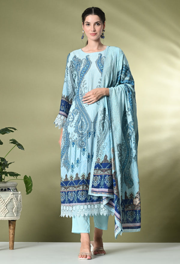 Sky Blue Pakistani Printed Suit