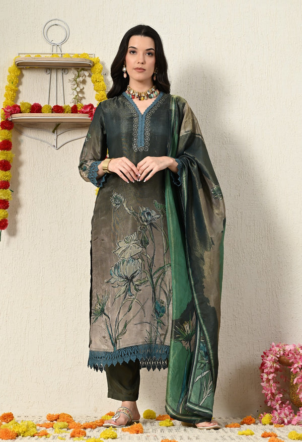 Bluish-Green Silk Elegance Suit