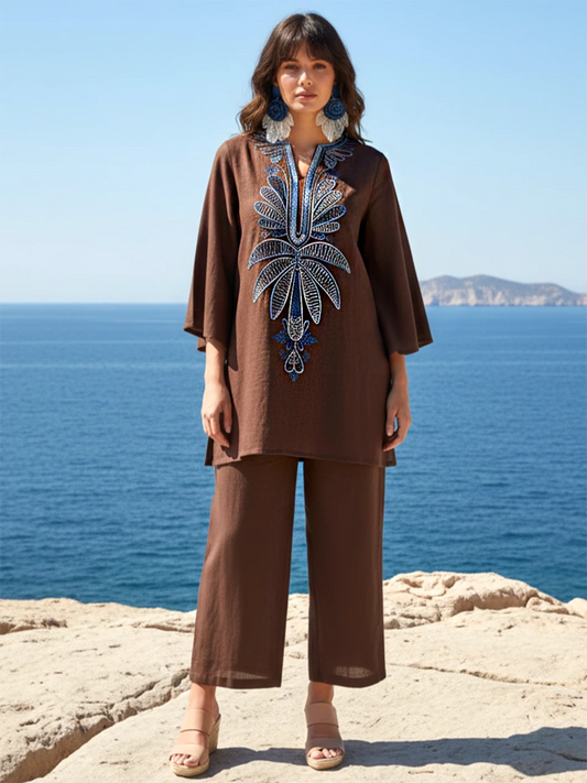 Cocoa Tide Embroidered Co-Ord Set