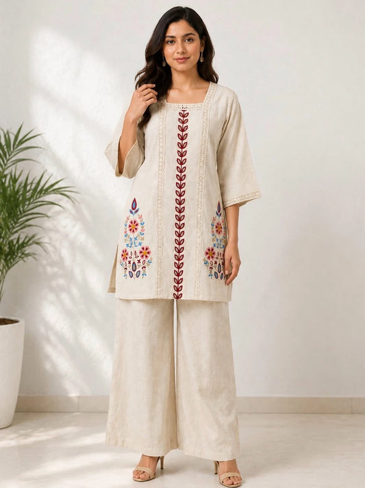 Ivory Flora Embroidered Co-Ord Set